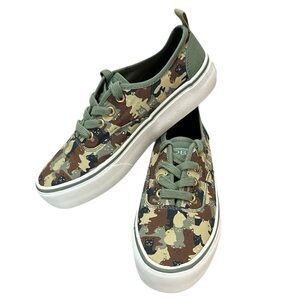 Skechers Bobs Marley Outa' Sight Green Brown Camo Cat Print Sneakers‎ 6.5